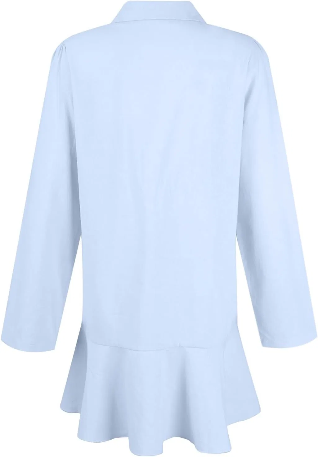 Generic Мини-платья-рубашки для женщин, повседневные летние платья с воротником, длинными рукавами и застежкой на пуговицы, свободные платья-трапеции с оборками из тонкой ткани, a001-светло-голубой — фото 4