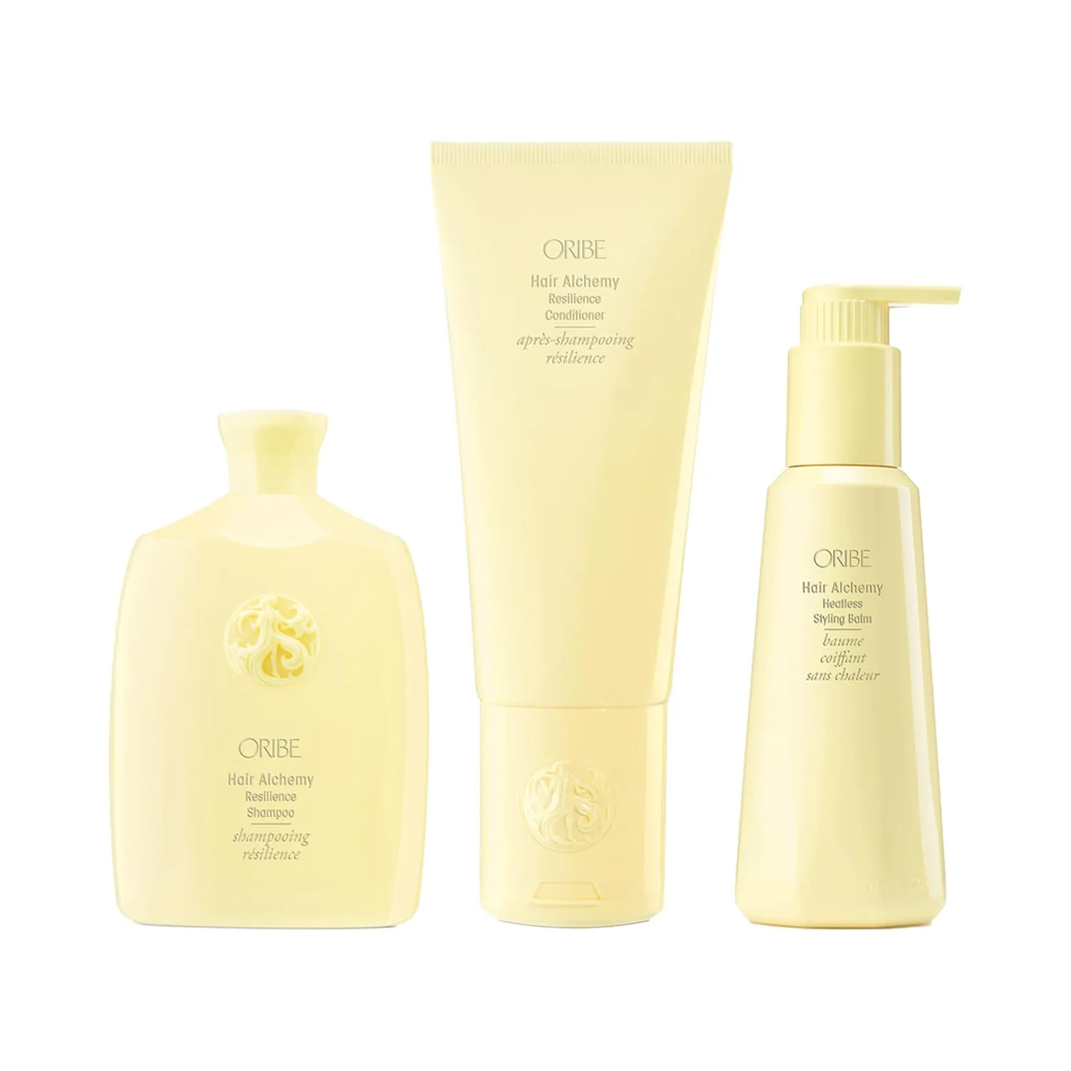 Набор ORIBE Hair Alchemy: шампунь, кондиционер и бальзам для укладки без использования тепла.