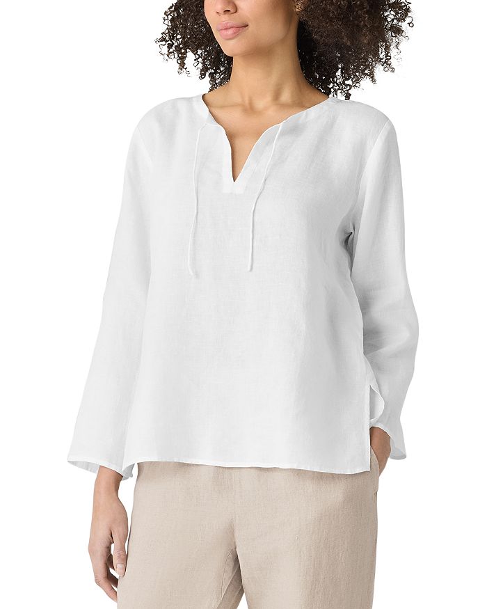 

Льняной топ с круглым вырезом Eileen Fisher, белый