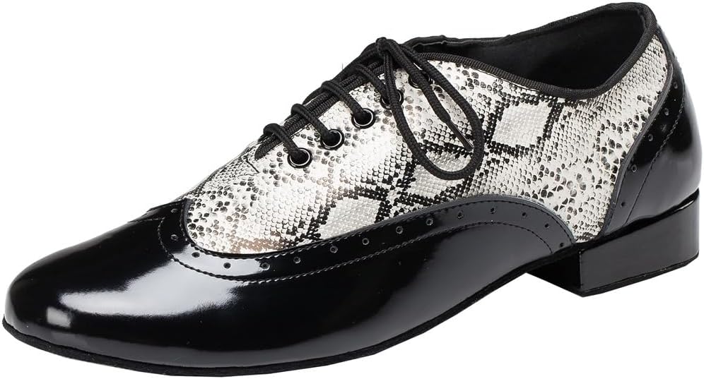 

Мужские классические туфли на шнуровке из кожи под змею, с закрытым носком, для практики социальных танцев: сальса, ча-ча-ча, самба, джаз, румба, бальные, латинские, современные танцы Mgm-Joymod, белый/черный