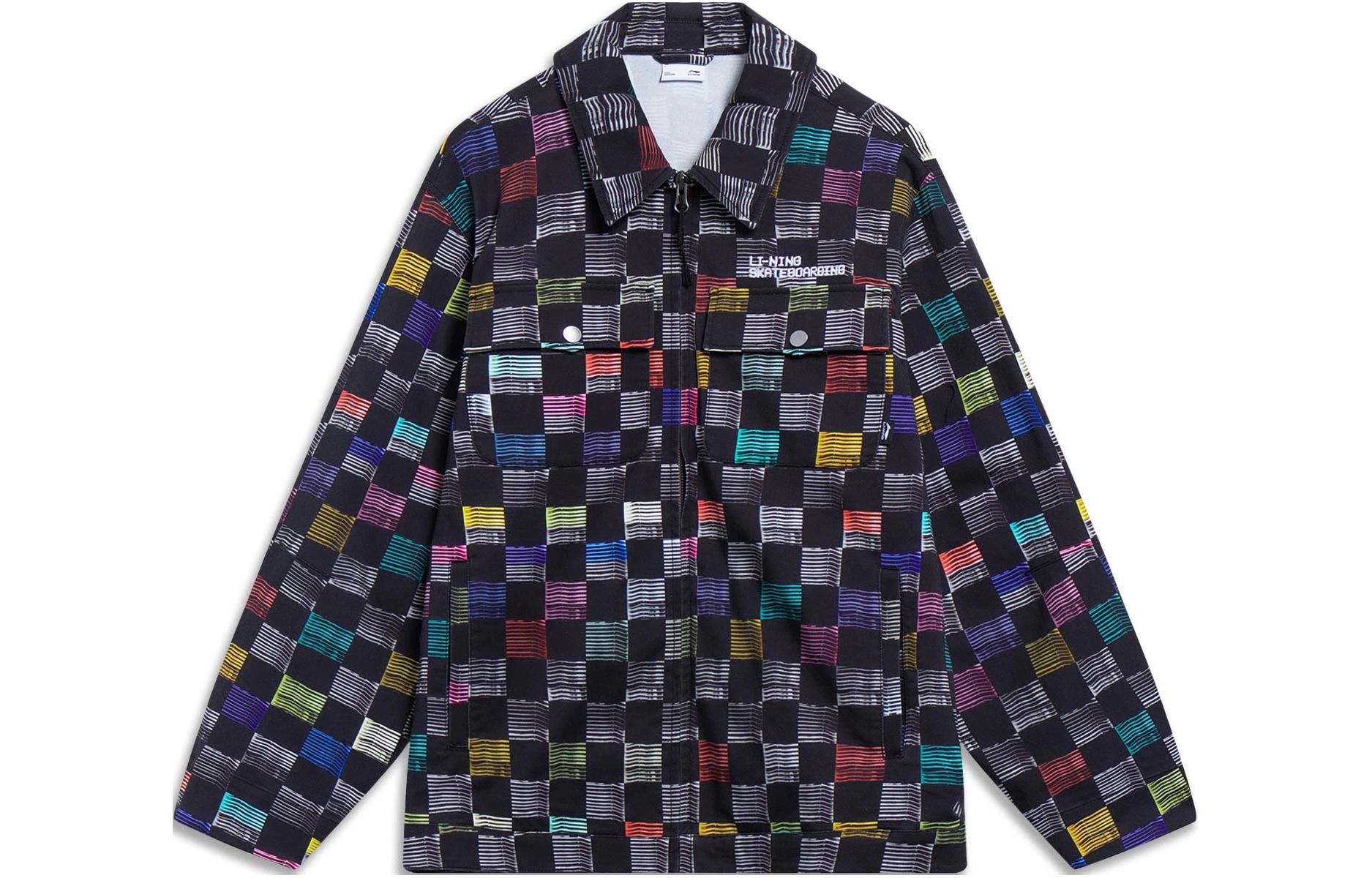 

LiNing Куртка мужская черная в клетку комбинированная с принтом, Black Plaid Combination Color Print