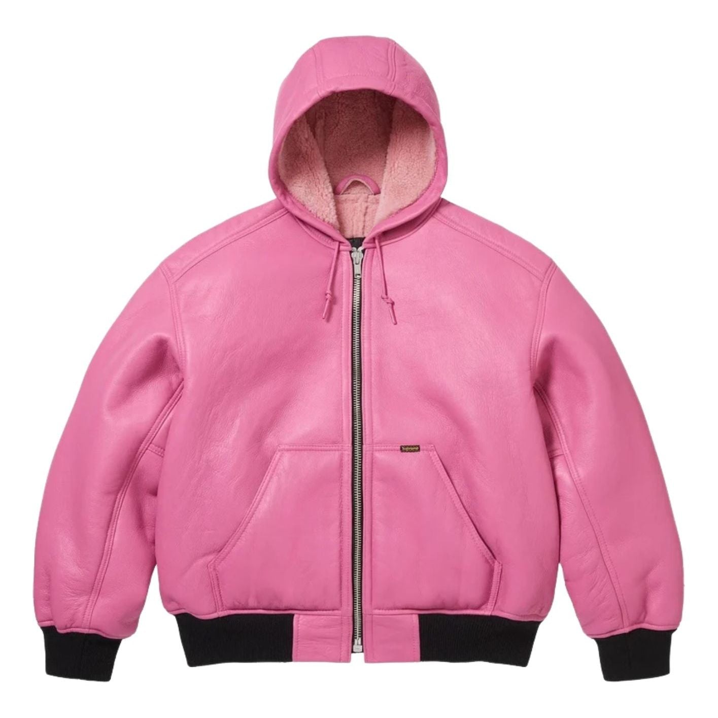 Рабочая куртка Supreme FW25 x Schott с капюшоном из овчины, розовая