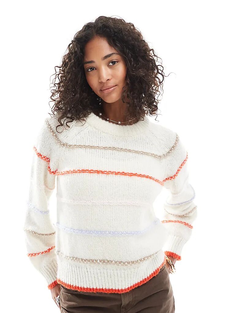 

Вязаный джемпер с разноцветными полосками кремового цвета