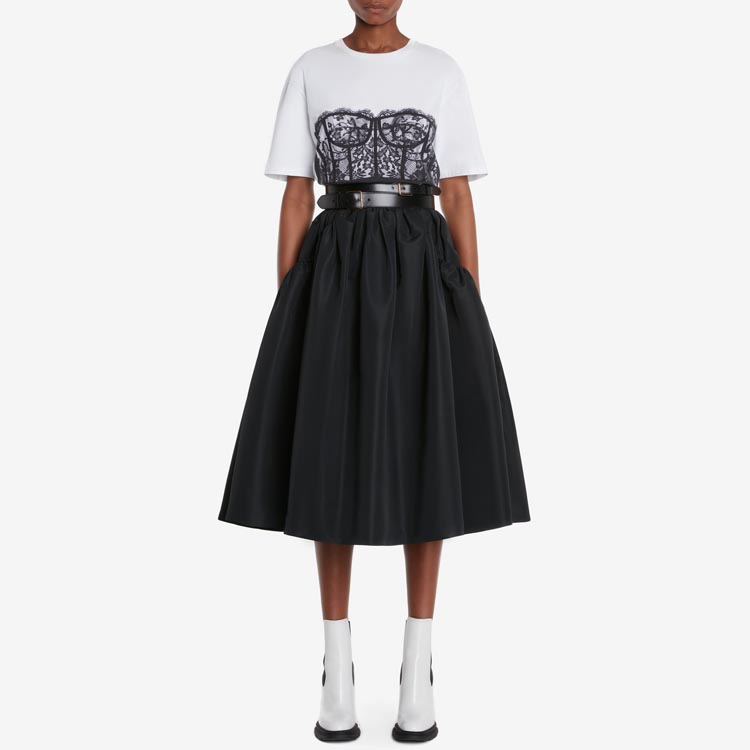 Кружевной корсетный свитер-футболка Alexander McQueen, белый — фото 3