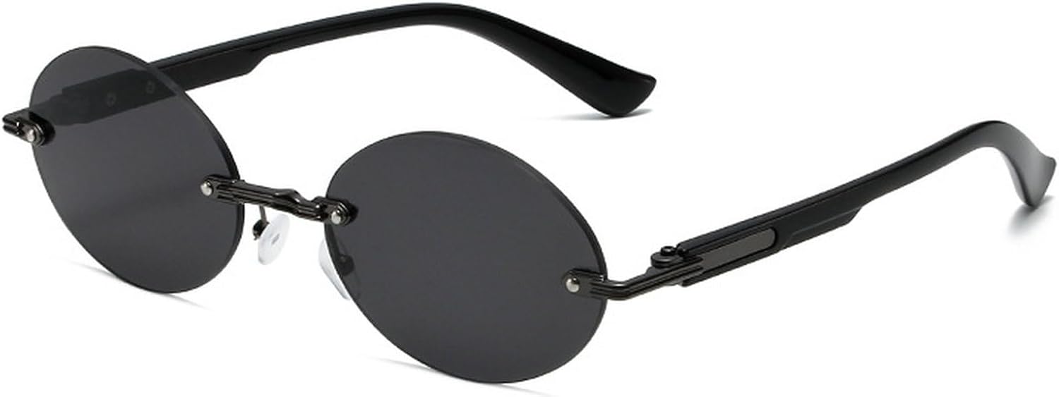 

Популярные модные овальные солнцезащитные очки для женщин в стиле ретро, ​​без оправы, с прозрачными линзами с градиентом цвета океана, защита от УФ-излучения UV400, для мужчин в стиле панк mincl, Black