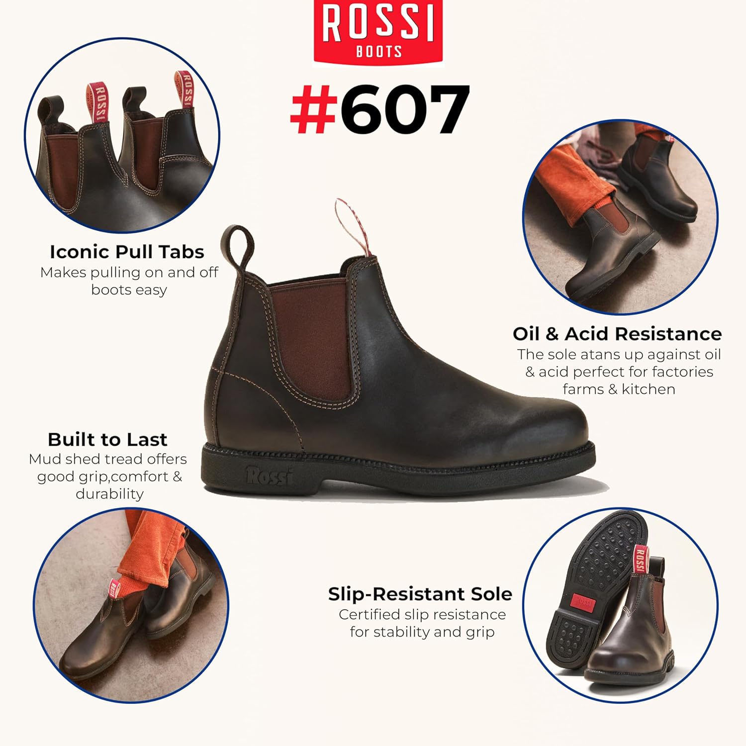 Кожаные челси Rossi Booma 607 австралийские унисекс ботинки до щиколотки Infinity Leather, красный — фото 2
