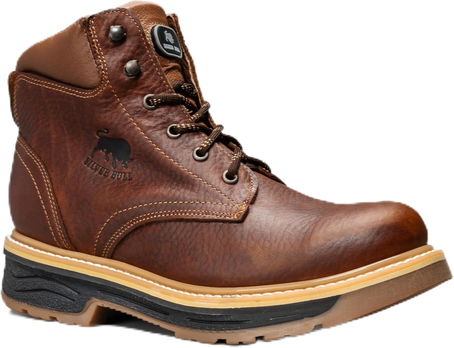 

Мужские ботинки Silver Bull из натуральной премиальной кожи с двойной плотностью, мягкий носок, шнуровка, водо- и маслоотталкивающие, противоскользящие - коричневые Generic