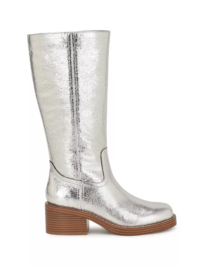 Женские ботинки Broklyn на высоком каблуке из кожи Nine West, серебро — фото 2