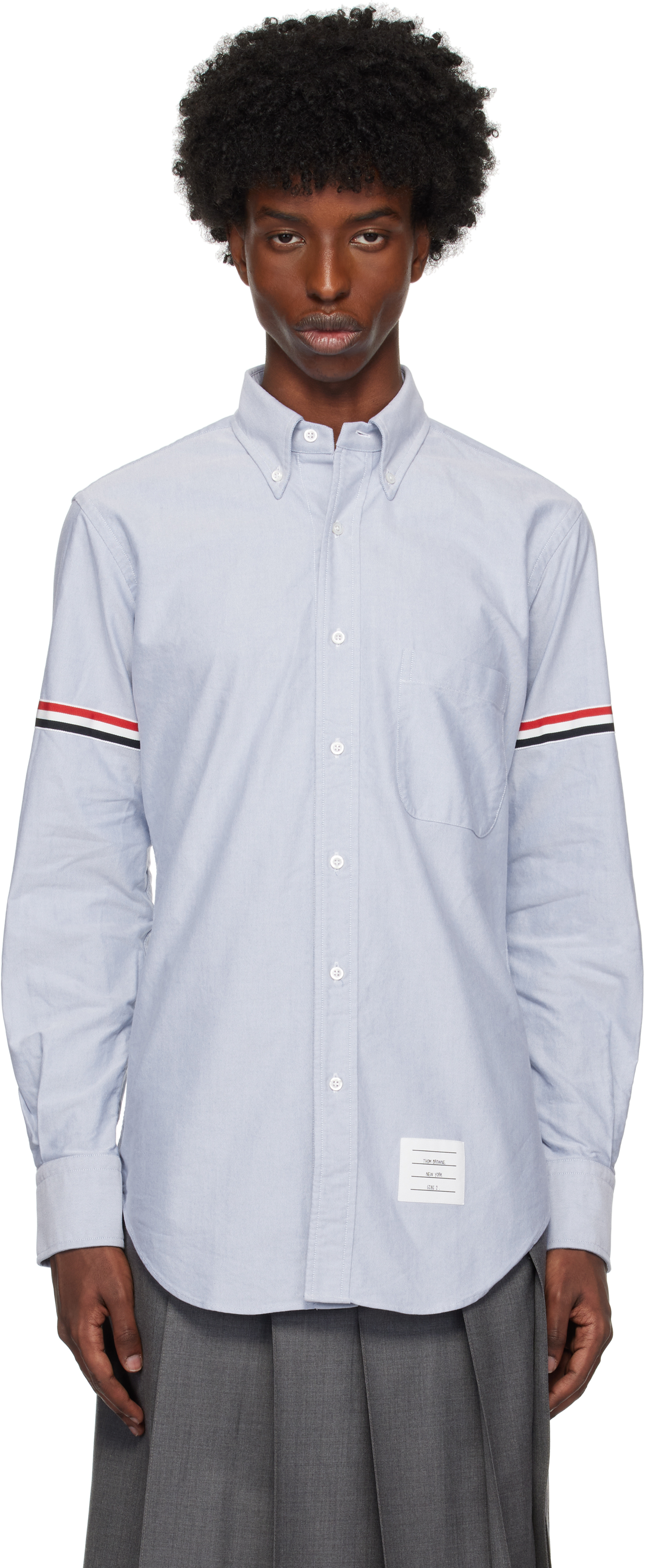 

Синяя рубашка Oxford Classic с нарукавниками Thom Browne