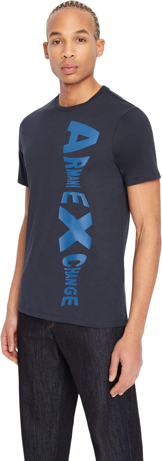 

Хлопковая футболка с ярким логотипом Armani Exchange, темно-синий