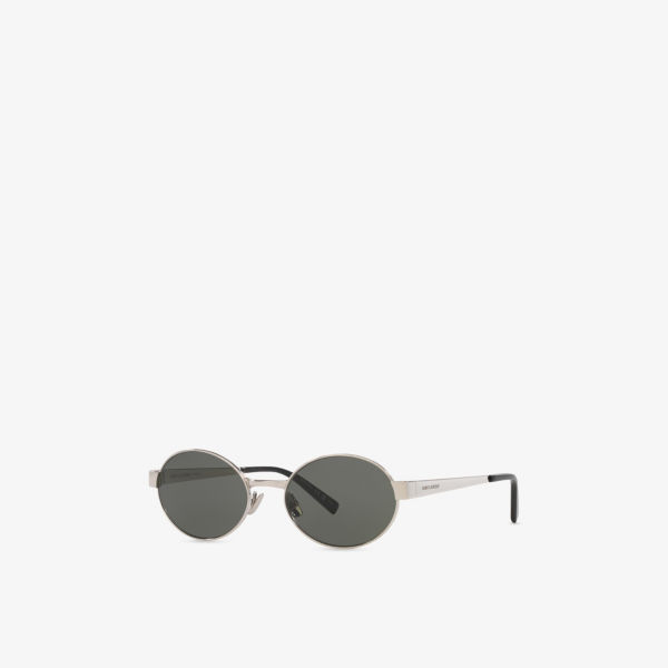 Солнцезащитные очки Saint Laurent Sl692 с металлической овальной оправой, серебряный — фото 2