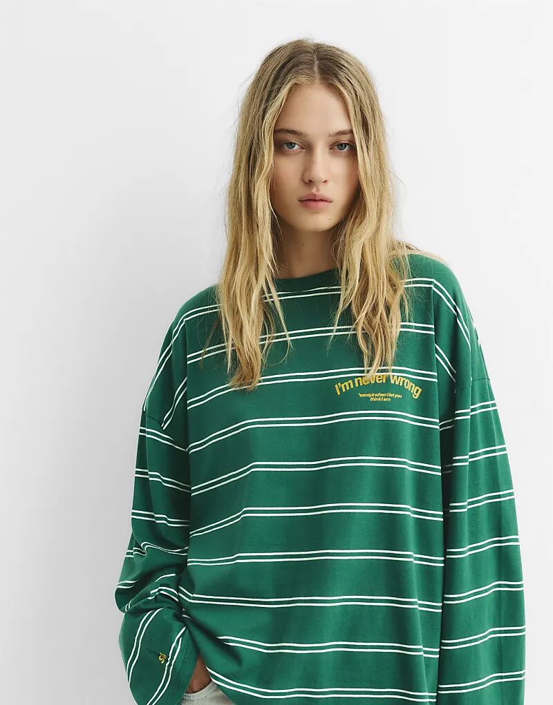 

Футболка с полосками и надписью Pull&Bear Green в бутылке