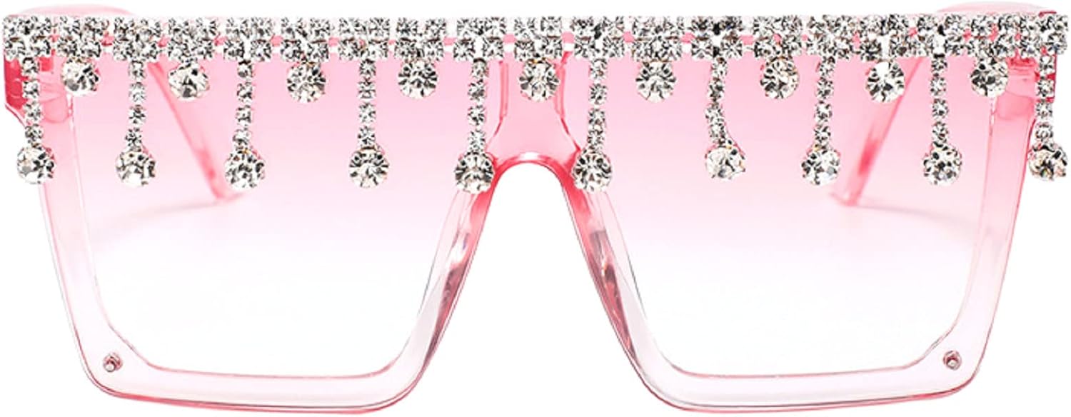 

Крупные квадратные солнцезащитные очки с блестками и стразами для женщин и мужчин, с плоской верхней частью, модные солнцезащитные очки с бриллиантовой кисточкой и сверкающими элементами mincl, Pink