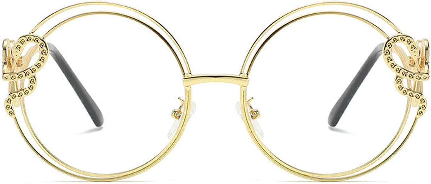 

Винтажные круглые солнцезащитные очки для женщин, увеличенного размера, 2025 год, роскошные очки в металлической оправе, нестандартная форма, солнцезащитные очки для женщин, защита от УФ-излучения UV400 mincl, Clear