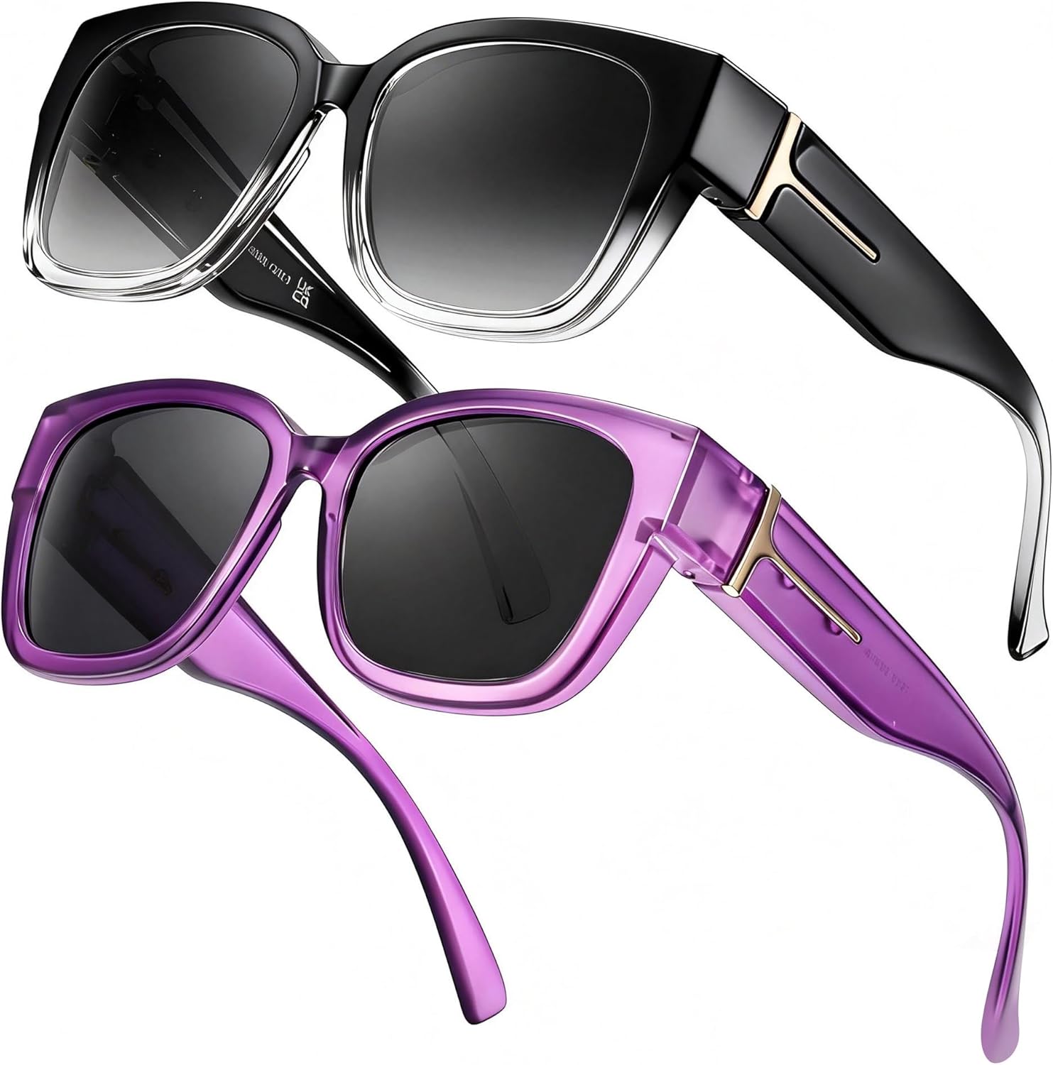

LVIOE 2 шт. поляризованные солнцезащитные очки для женщин и мужчин, большие квадратные солнцезащитные очки с защитой от УФ-излучения LS7511, A22(2 Pack)gra Black/Grey+clear Purple/Grey