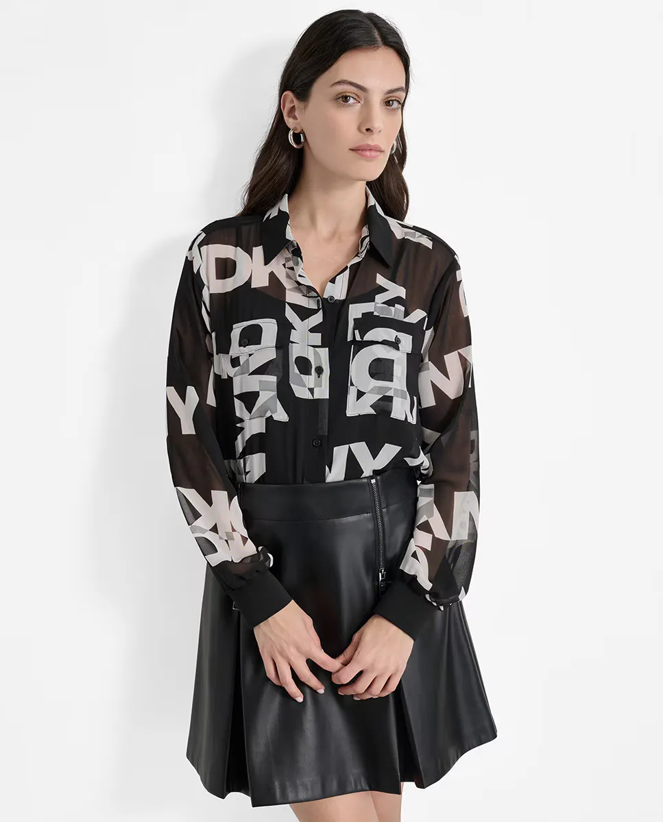 

Женская рубашка на пуговицах с длинными рукавами DKNY, черный