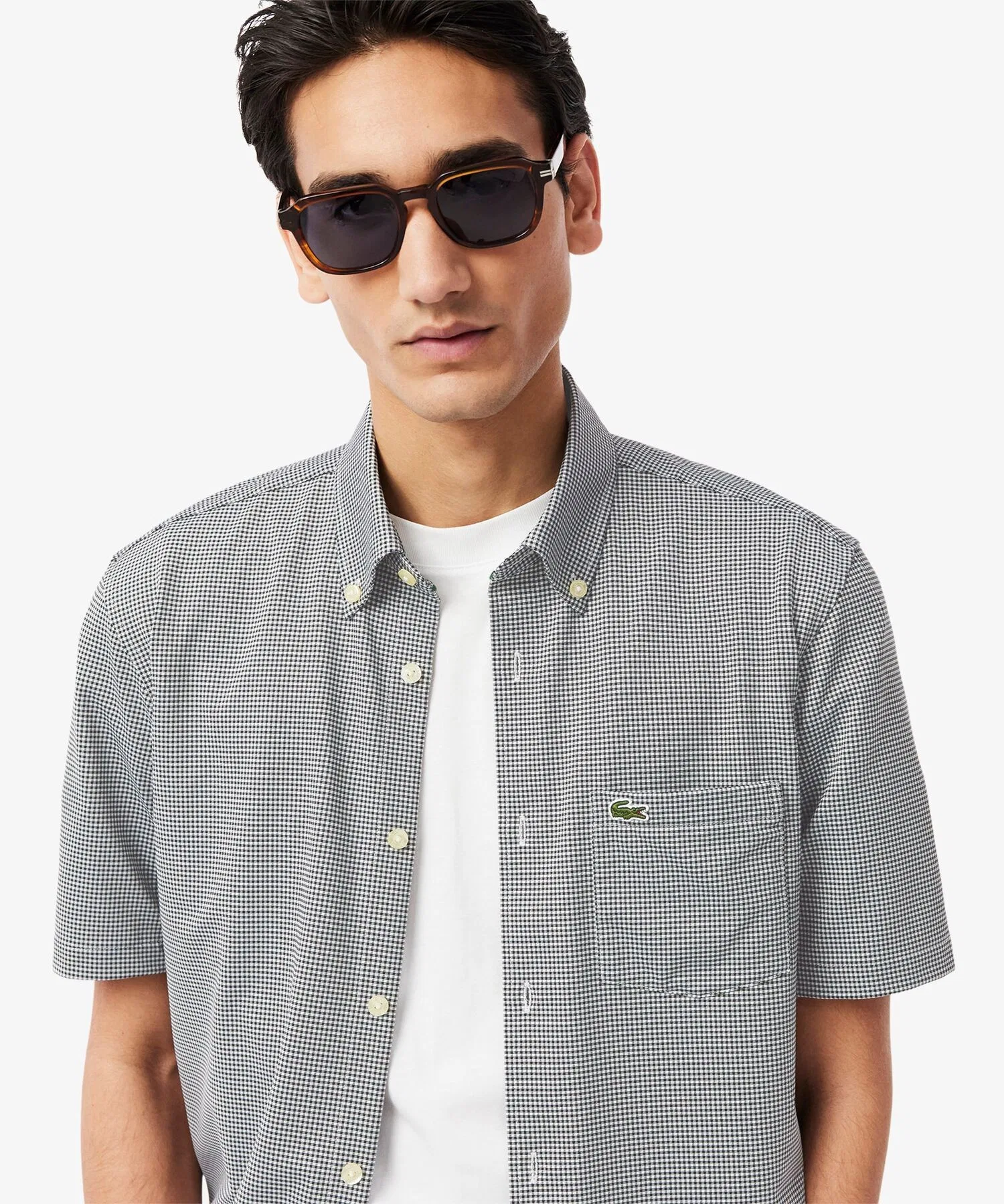 Мужская футболка Lacoste с микро-клеткой, UV-защита, чёрная — фото 2