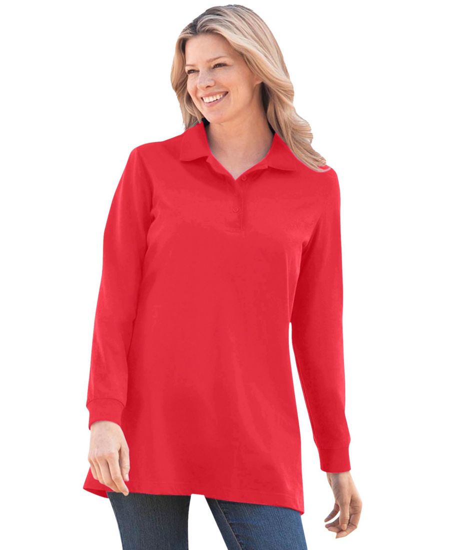 

Женская рубашка-поло с длинными рукавами больших размеров Woman Within, Vivid red