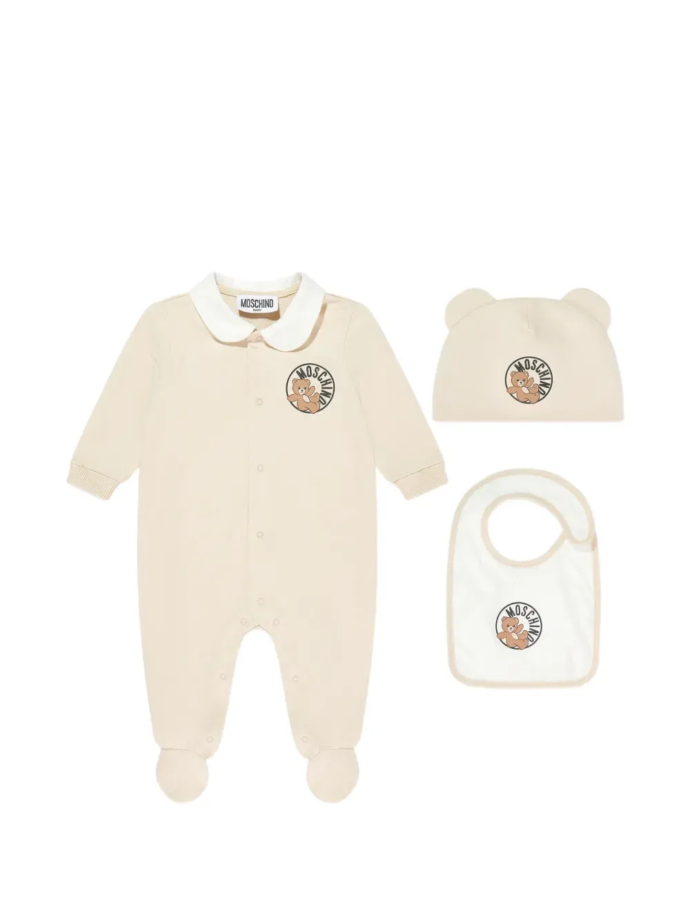 Комплект детского комбинезона с логотипом плюшевого мишки (три штуки) Moschino Kids, нейтральный