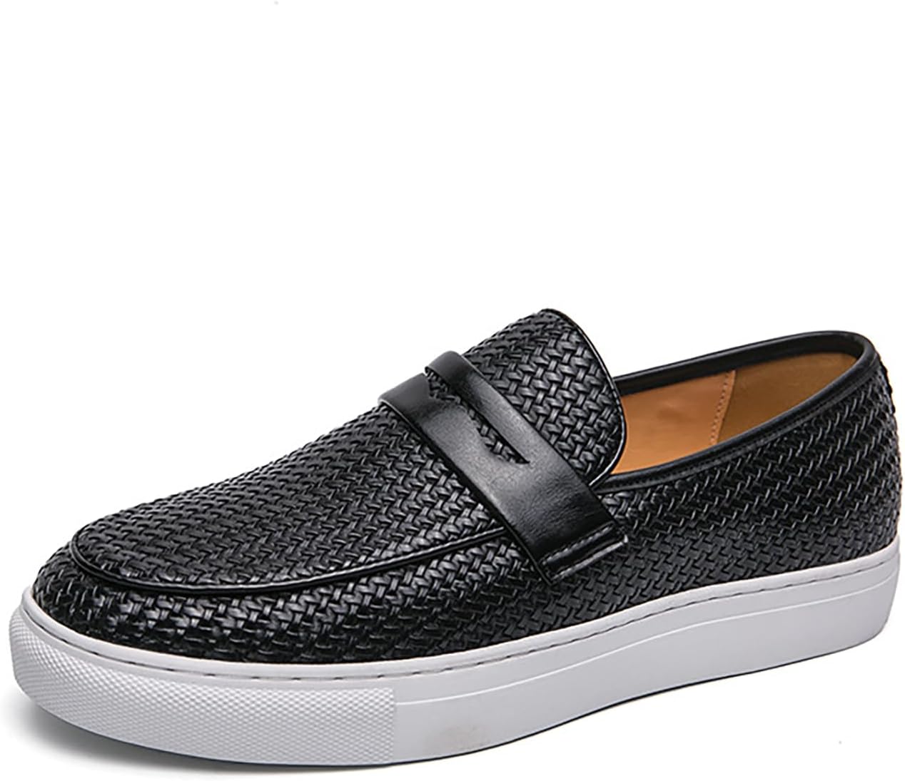 

Мужские кожаные плетеные повседневные туфли-лоферы, модные с круглым носком, легкие, нескользящие, без застежки, пенни-лоферы, вечеринок и офиса Forevercan, черный