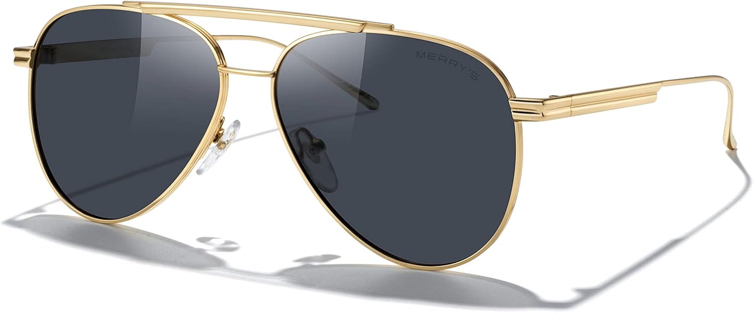 

Классические поляризованные солнцезащитные очки-авиаторы MERRY для женщин и мужчин, ретро-очки для вождения, защита от УФ-излучения UV400, металлизированные солнцезащитные очки MERRY'S, Gold Frame/Black Lens