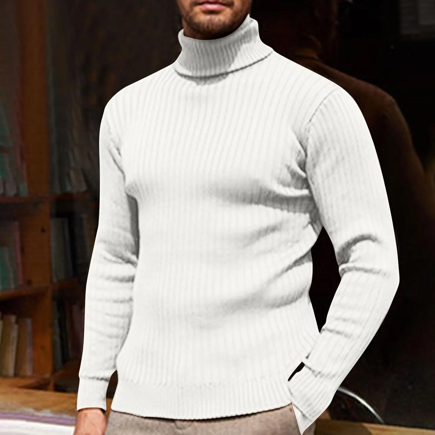 Мужской свитер Slim Fit водолазка теплый вязаный — фото 3