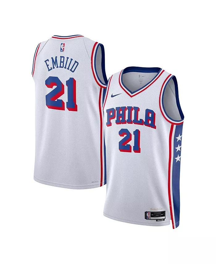

Мужская и женская баскетбольная майка Joel Embiid Philadelphia 76ers Swingman Nike, белый