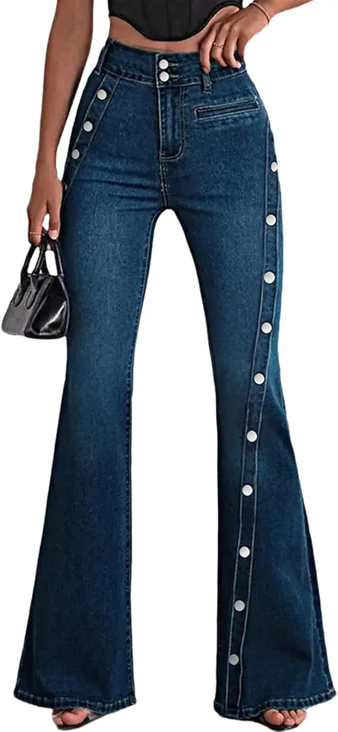 

Высокие расклешенные джинсы для женщин с кнопками MRNYQBM