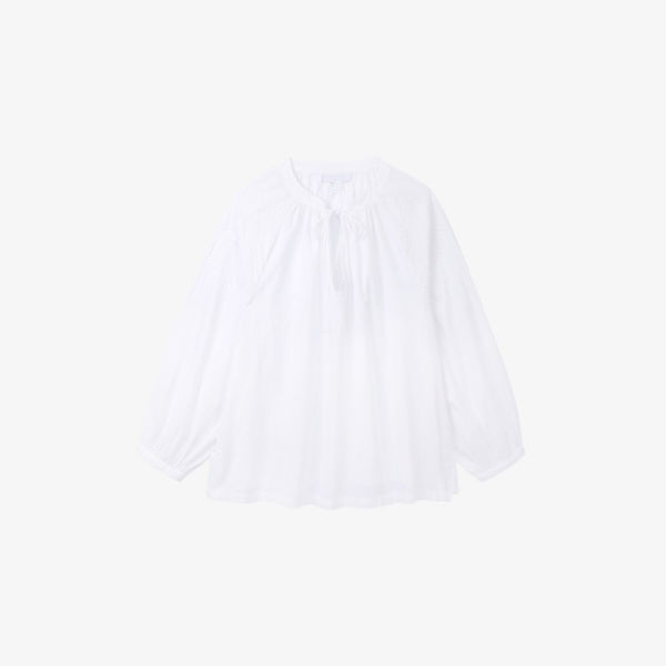 

Блуза The White Company из хлопка с длинными рукавами с V-образным вырезом на завязках, белый