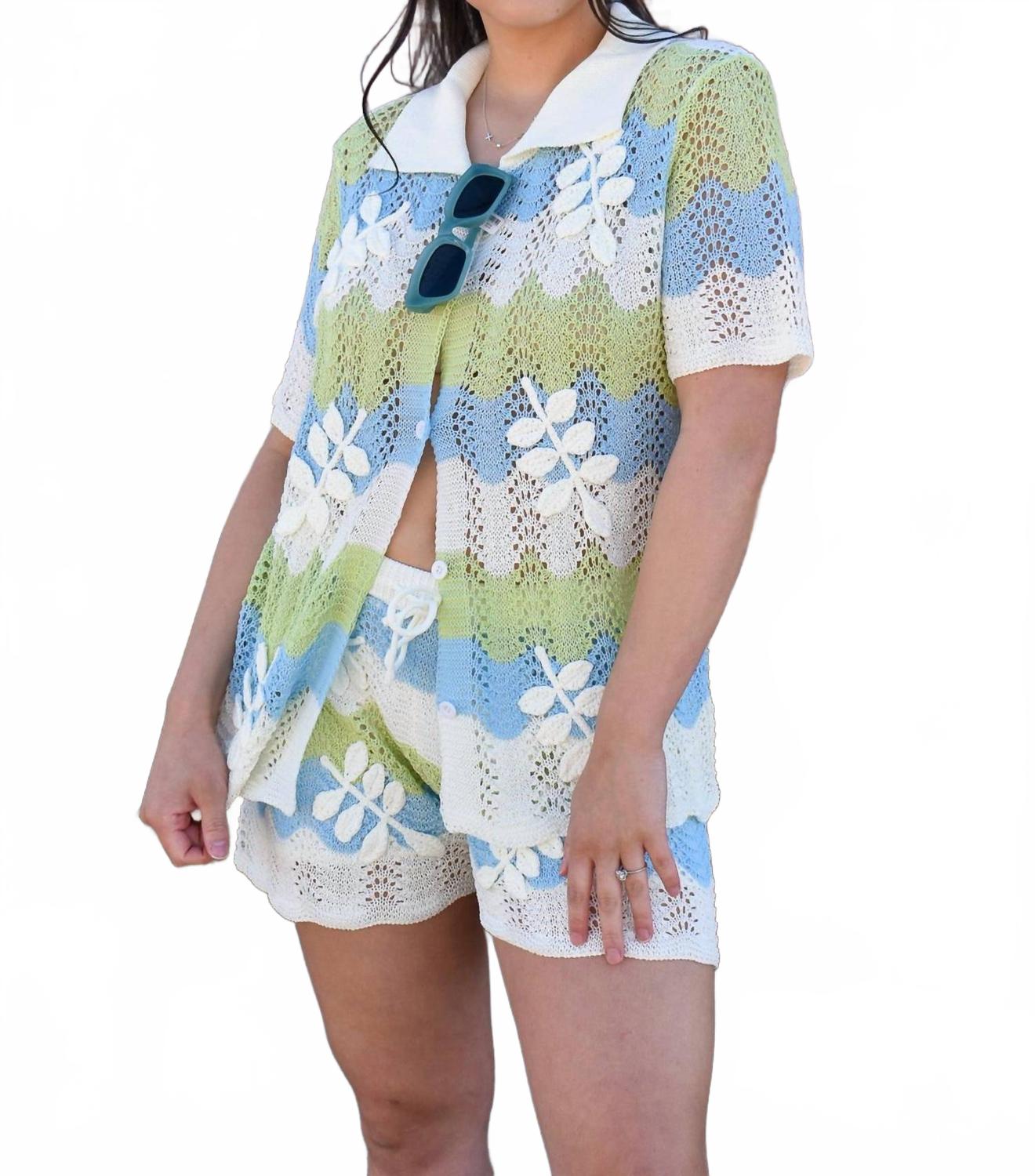 

Женская рубашка с кружевной вязкой в зеленом/голубом/бежевом цвете Strut & Bolt