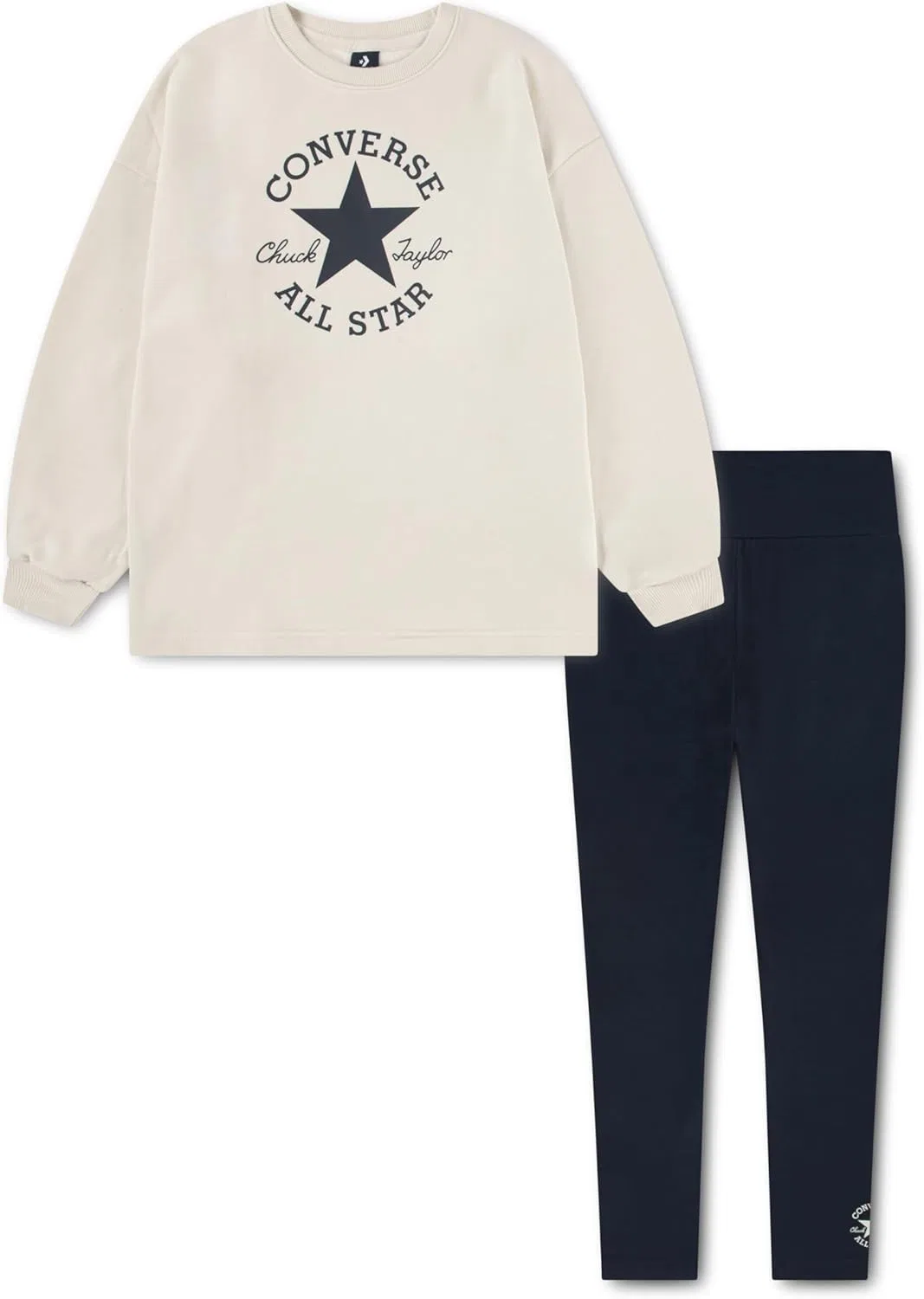 Детский спортивный набор (свитшот и леггинсы) Converse, 2 предмета, Natural Ivory/Black — фото 3