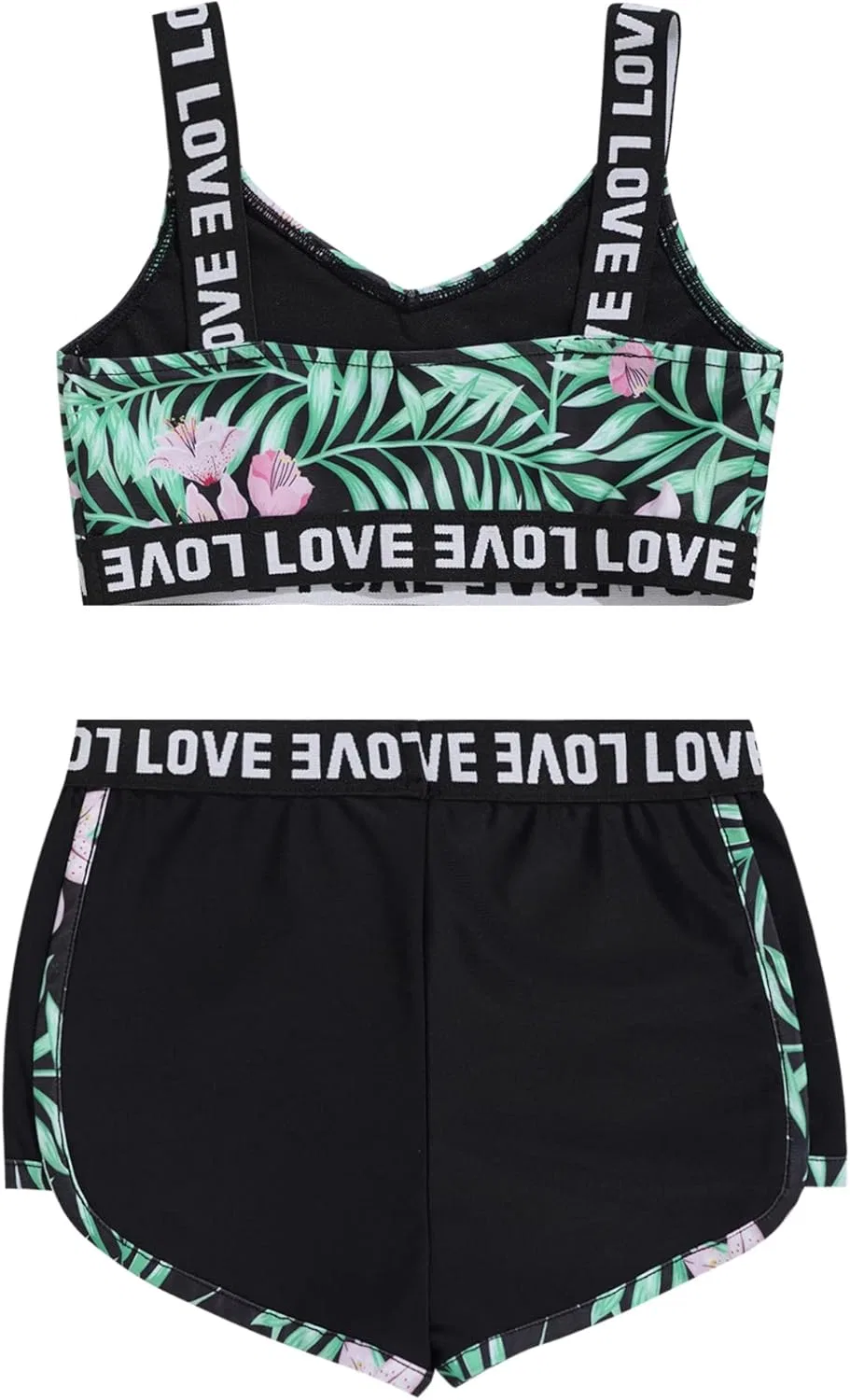 Детский спортивный комплект: топ и шорты, Daenrui, floral plants print, Prasinous — фото 4