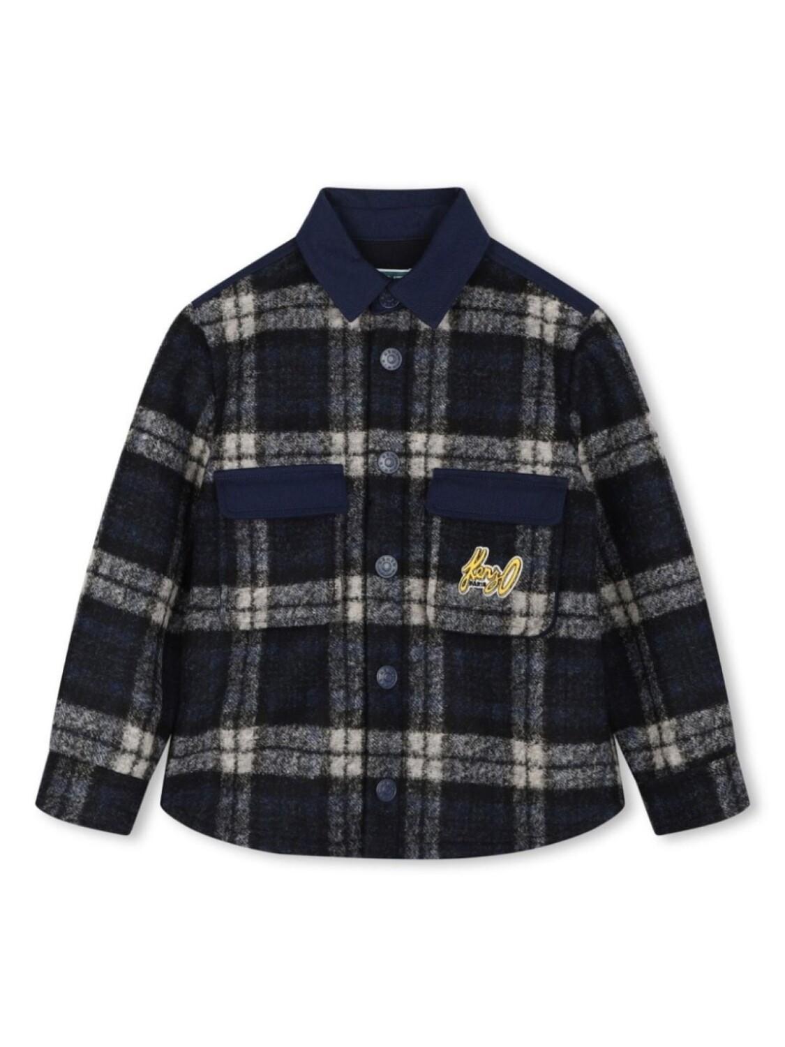 

Kenzo Kids клетчатая рубашка с нашивкой-логотипом, синий