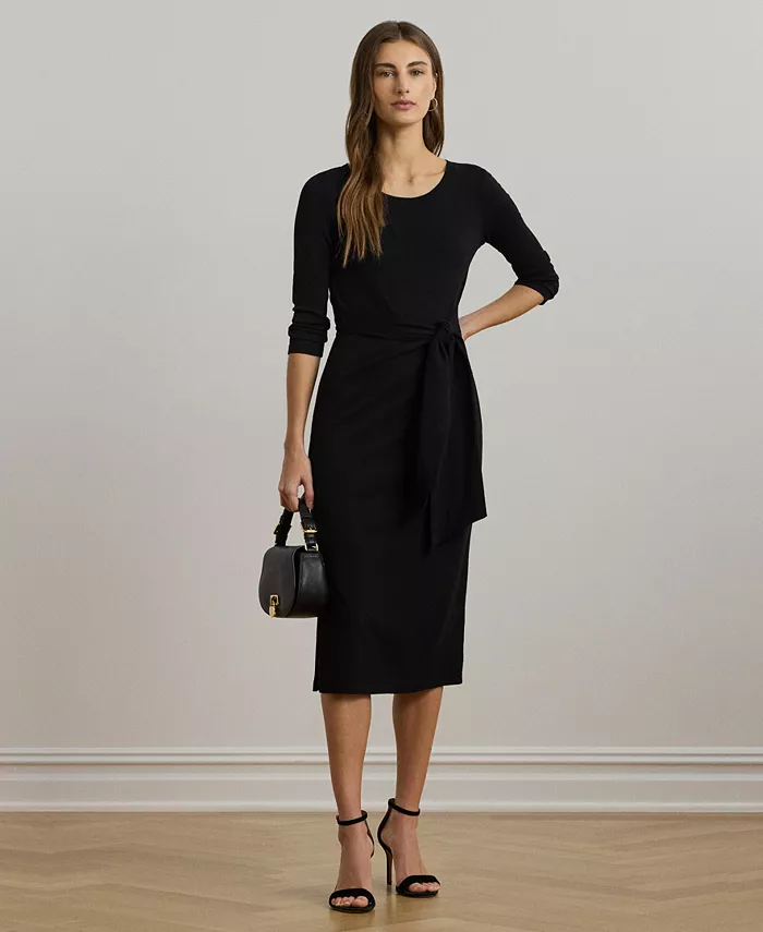 

Женское платье с запахом из хлопковой ткани с круглым вырезом Lauren Ralph Lauren, черный