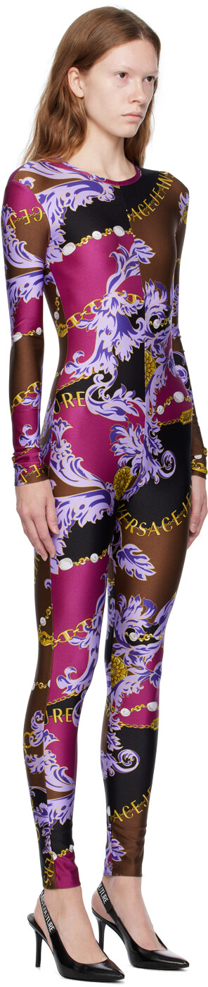 

Пурпурно-коричневый комбинезон с цепочкой от кутюр Versace Jeans Couture