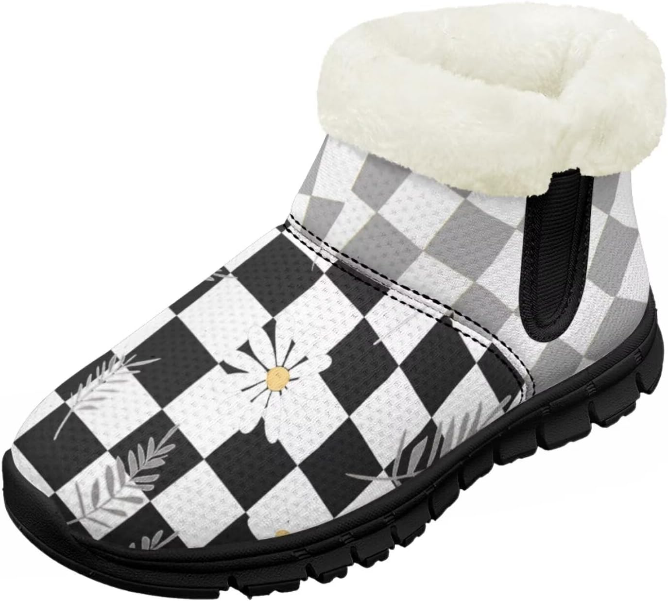 

Детские зимние ботинки для девочек с меховой подкладкой, короткие, с противоскользящей подошвой, легкие, теплые ботиночки на молнии Pointodoor, Checkered Daisy