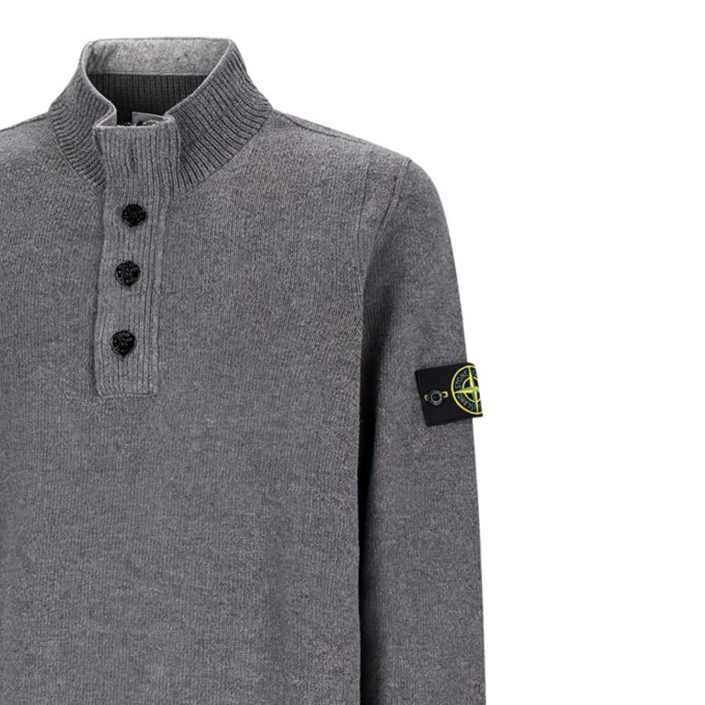Stone Island Мужской свитер серого цвета с воротником-стойкой средней высоты — фото 4
