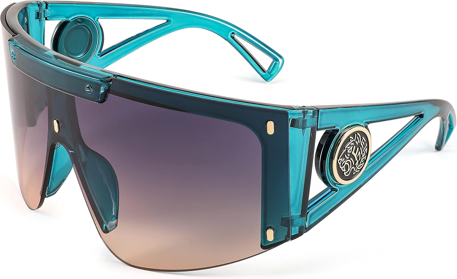 

Солнцезащитные очки FEISEDY One Piece Oversized для мужчин и женщин, большие солнцезащитные очки-щитки для езды на велосипеде, вождения, отдыха, модель B4027, Transparent Blue Frame & Blue-yellow Lens