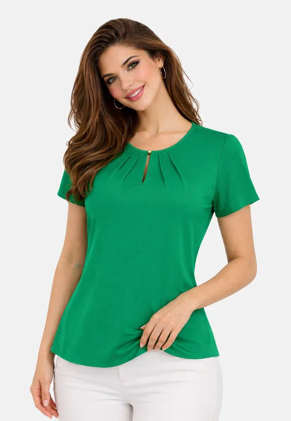 

Базовая футболка с коротким рукавом и плиссированным вырезом. Regina Fashion, Green, Серый, Базовая футболка с коротким рукавом и плиссированным вырезом. Regina Fashion, Green