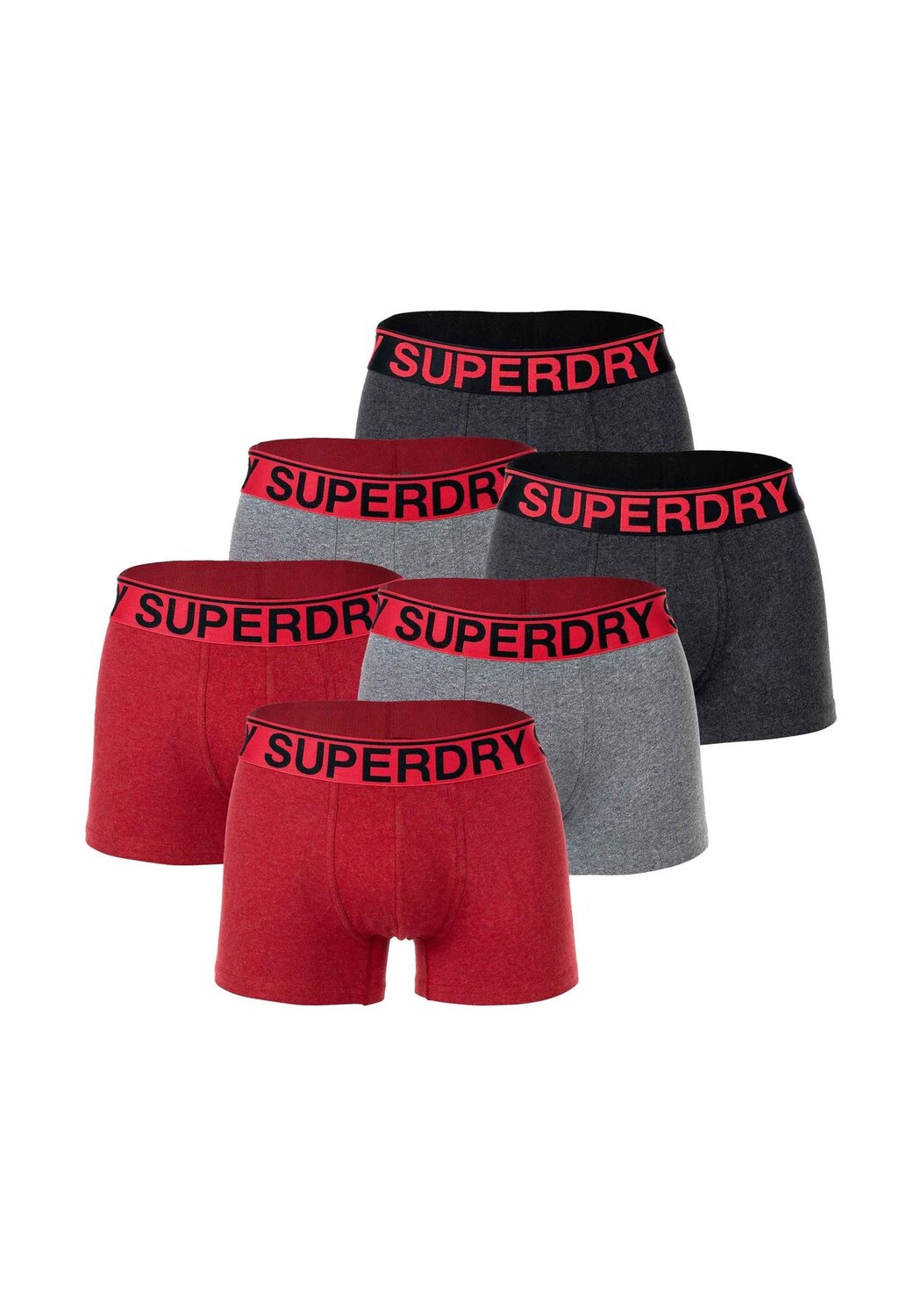 

Мужские шорты-боксеры, 6 шт. - TRUNK SIX PACK, пояс с логотипом, натуральный хлопок Superdry., цвет Rot Schwarz Grau