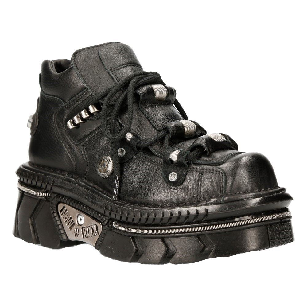 New Rock Unisex Металлик черная кожа готические техно ботинки M-215-S6