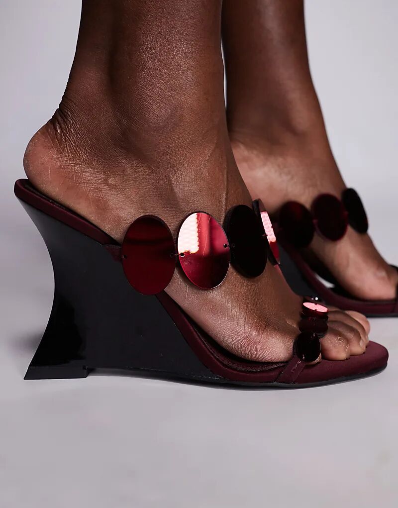 Туфли на высоком каблуке и танкетке ASOS DESIGN Nila с круглой отделкой бордового цвета — фото 2