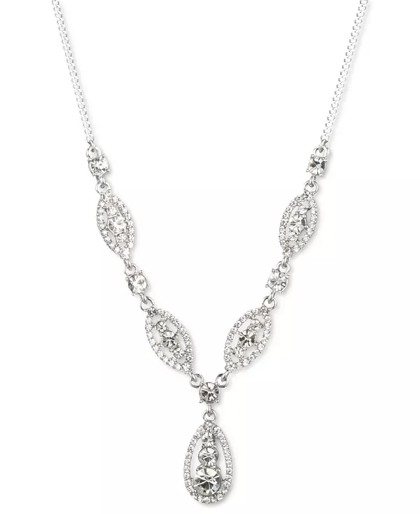 

Ожерелье-Лариат из трёх кристаллов, 16 дюймов + удлинитель 3 дюйма Givenchy, silver