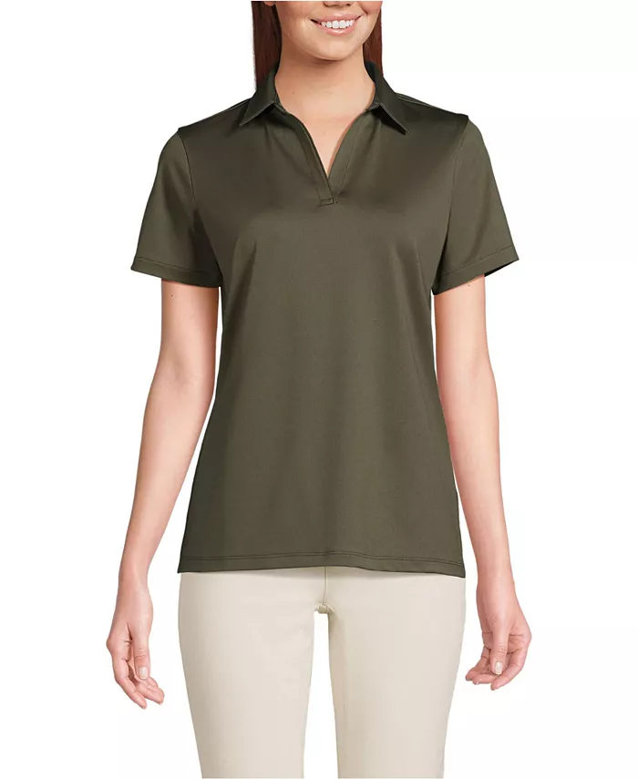 

Женская рубашка-поло с коротким рукавом и быстрым высыханием, спортивная Lands' End, зеленый