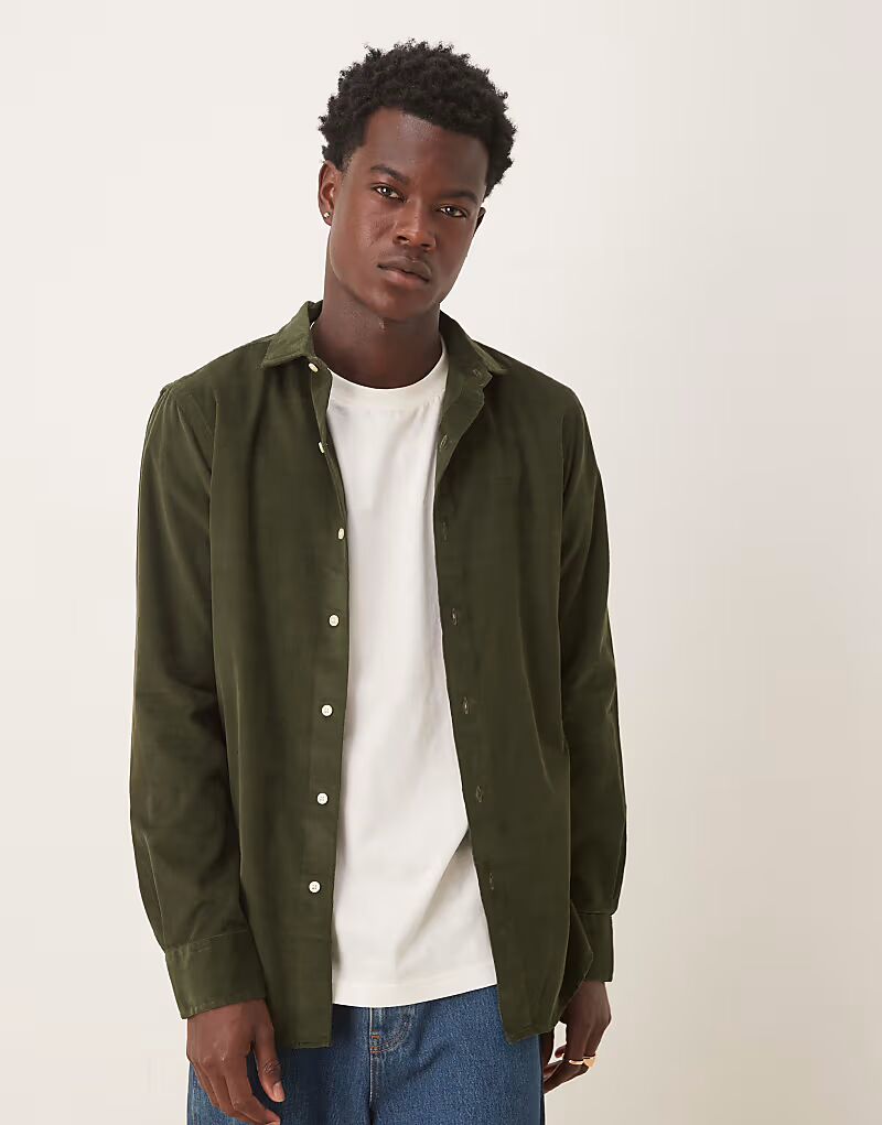 

Рубашка с логотипом и тонким вельветом облегающего кроя оливково-зеленого цвета Polo Ralph Lauren