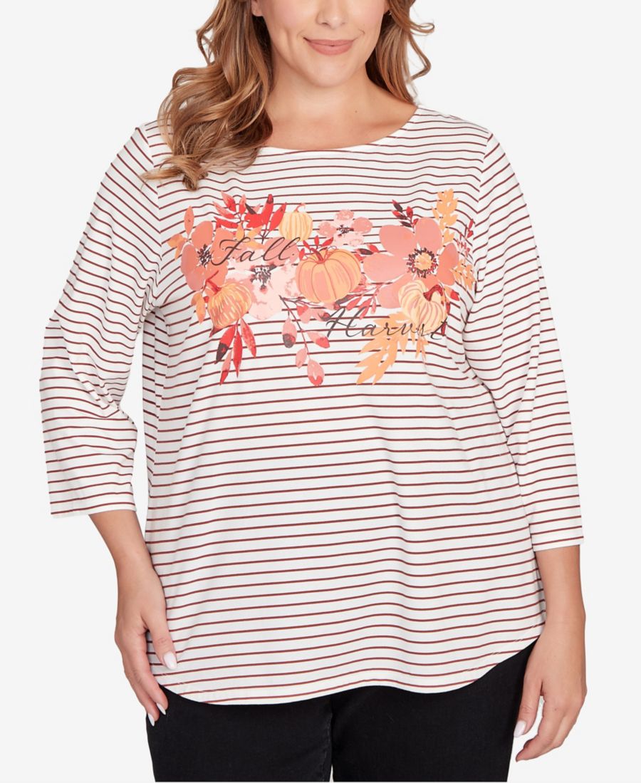 

Вязаный топ в полоску осеннего урожая больших размеров Ruby Rd, Burgundy Multi