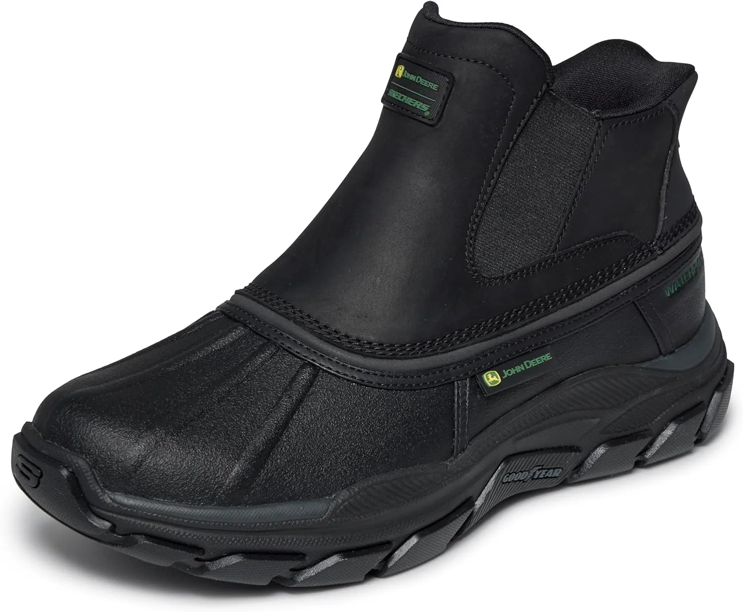 Мужские водонепроницаемые ботинки-тапочки Skechers Men's John Deere Men's Slip-ins Midcut Chelsea Duckboot с резиновой подошвой Goodyear, черный