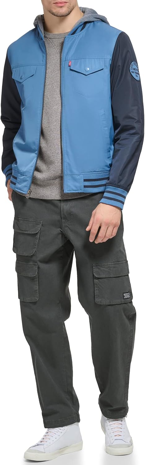 Мужская университетская куртка-бомбер Levi's Colorblock, Blue Horizon/Fleece Hood — фото 2