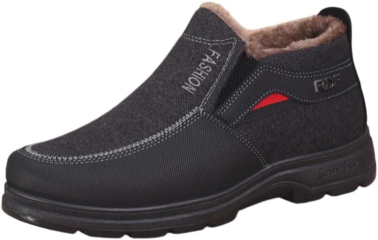 

Мужские повседневные хлопковые туфли - теплые, высокой посадки, с мягкой подошвой - с искусственным плюшевым внутренним слоем - резиновая подошва - подходят для осени и зимы Hoalox, черный