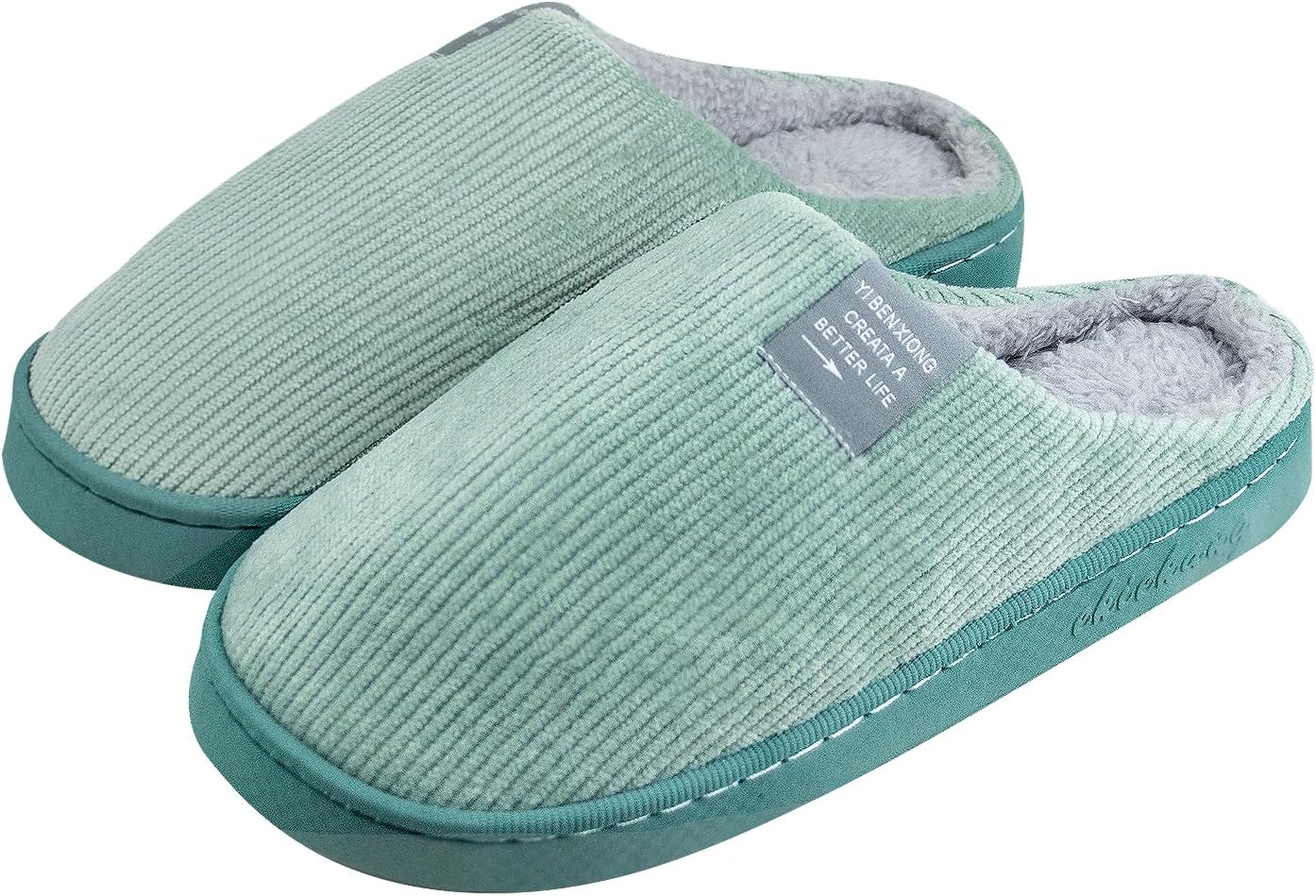 

VEAGINS Женские и мужские мягкие плюшевые тапочки, зимние теплые домашние тапочки без шнурков, противоскользящие, для дома и улицы, зеленый